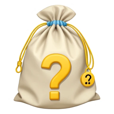 tied bag printed with q&a overstuffed with yellow question marks sticker