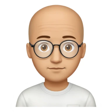 Light brown skinned Latino man with oval face, aviator glasses, completely bald sides with extremely short dark curly hair only on crown, friendly neutral expression, casual black t-shirt sticker
