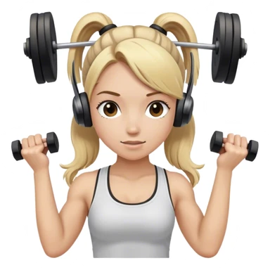 Blonde girl lifting weights, hair in a ponytail with brown beats headphones over ears sticker