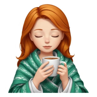 girl with ginger hair inside a blanket sipping coffee eyes closed sticker