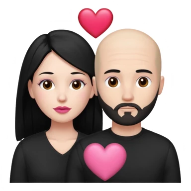 👩🏻‍❤️‍💋‍👨🏻 this one but the man should be bald. white woman with long black hair and white bald young man whoitiut hair and a heart between their heads. she has pink lips and both have brown eyes. he has e full beard but short. both wear black sticker