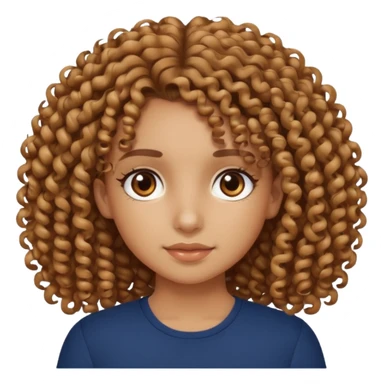 Crea una chica rizada con un top de color navy Amy que sea trigueña con los ojos marrones  sticker