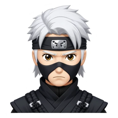 Gabimaru the Hollow, stoic ninja with white hair and black ninja outfit, intense expression, dynamic pose, anime-inspired sticker