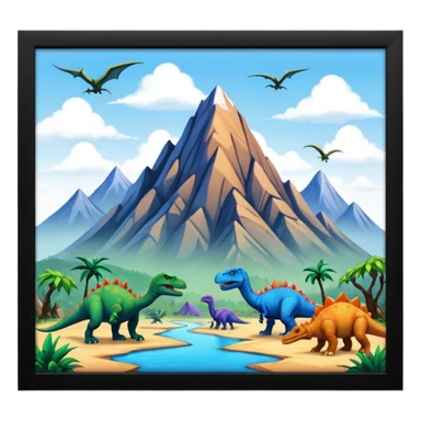 mountian with massive inks on it and many dinosaurs sticker