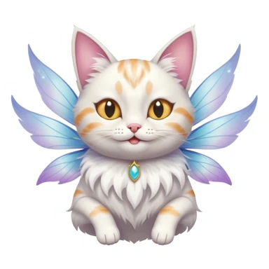 A cat with fairy wings, floating mid-air with a mischievous smirk, portrait, bust up sticker