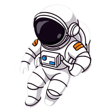 Futuristic astronaut in a high-tech spacesuit, sleek helmet with reflective visor, detailed sci-fi armor, heroic silhouette, dynamic diagonal motion lines sticker