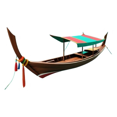 ​Cinematic Realistic Authentic Thai Longtail Boat, depicted as a traditional wooden longtail boat with a sleek, elongated hull and a brightly painted canopy, its long tail fin cutting gracefully through turquoise waters under a clear tropical sky, rendered with vibrant textures and dynamic natural lighting that captures its rustic charm and cultural heritage, sticker