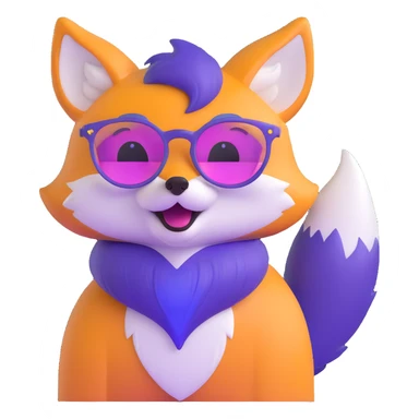 A magical fox with shimmering purple and blue fur, a glowing tail, a silver star on its forehead, and round glasses, laughing so hard that tears are streaming from its eyes sticker