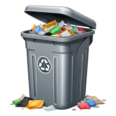 Steel garbage can with garbage on the inside sticker