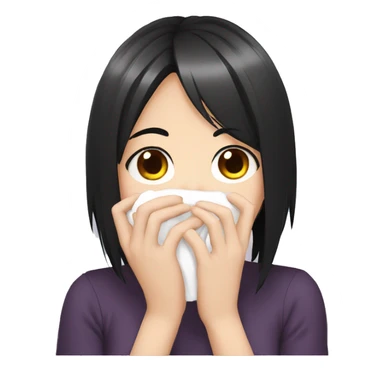 anime girl giggle hands covering mouth black hair sticker