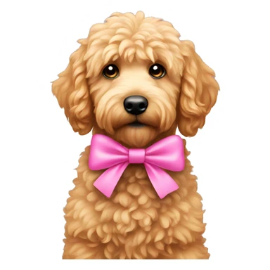 Mini golden doodle wearing a pink bow sticker