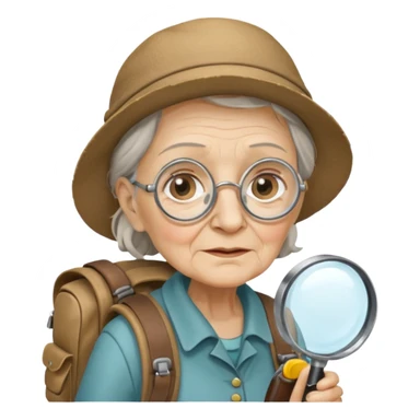 scout old woman backpack and magnifying glass, voyarer sticker