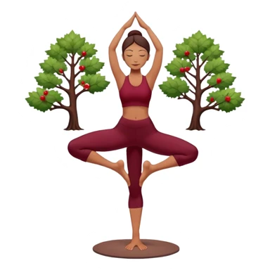 A serene woman practicing the Tree Pose (Vrksasana), embodying stability with dark wine red clothes sticker