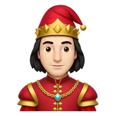 lord farquad avec un chapeau rouge plat sur le dessus, il a un vêtement rouge avec des manches bouffantes rouge et dorée sticker