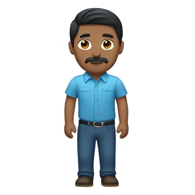 male navajo. darker skin black straight short hair. goatee and mustache. blue collard button up. dark brown eyes  sticker