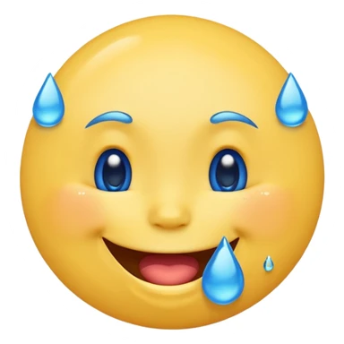 Emoji, yellow round laughing face, blue tears of joy on it. 2 big blue tears on each of the 2 cheeks sticker