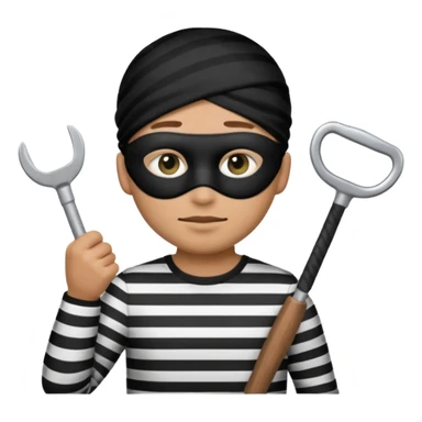 Thief emoji with striped black and white shirt eyemask and thief stuff sticker