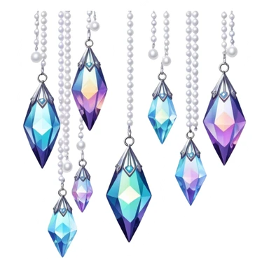 Iridescent big giant glistening glossy sparkly shiny glittery hanging crystals pearls and beads and gemstones scenery scenic decorations sticker