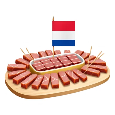 French flag on tooth pick on top of a SPAM charcuterieplatter sticker