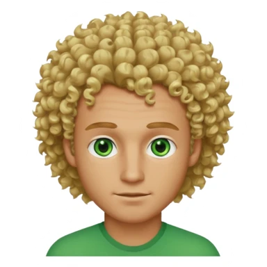 Hot, fluffy curly blond hair, green eyes, tanned skin, squear sculpted head, arched broen brows,guy sticker