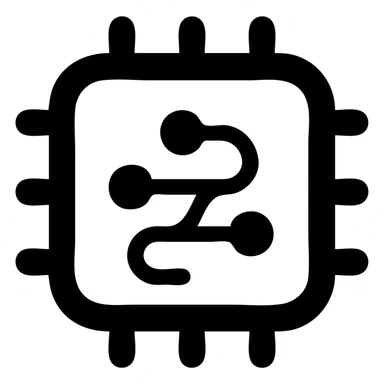 Modern curved CPU processor chip icon with clean lines and rounded corners. Minimalist design with subtle circuit pattern, no text, suitable for an app icon sticker