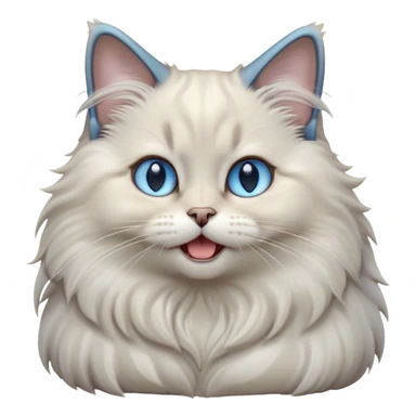 Cinematic Adorable Fluffy Light Grey Mantle Ragdoll Cat Portrait Emoji, Head tilted cutely with big, sparkling blue eyes, soft light grey fur with darker points on the ears, face, and paws, Simplified yet irresistibly adorable features, highly detailed, glowing with a soft, warm glow, high shine, yawning in a peaceful and playful manner, stylized with a touch of whimsy, bright and endearing, soft glowing outline, capturing the essence of a relaxed and loving kitten, so cute it feels like it could leap out of the screen and stretch into a cozy nap! sticker