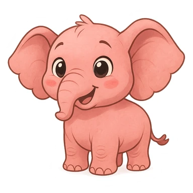 a cute pink elephant, original design, big eyes, blushing cheeks, joyful sticker