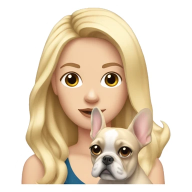 Blonde white girl with long hair holding frenchie with big ears sticker