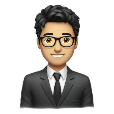 Young Business man with Black hair and round Glases, smiling sticker