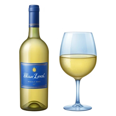 bottle of white wine with blue label sticker