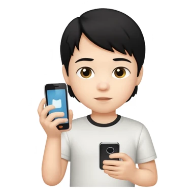 un niño de entre 3 - 10 años jugando con su celular (pelo negro y polo blanco) sticker