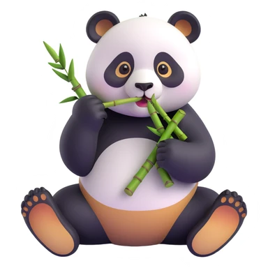 panda eating bamboo in forrest background, close up pose sticker