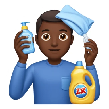 dark skin man holding laundry detergent sticker