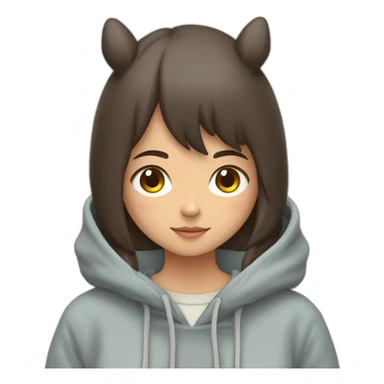 Fille Brune avec un sweat-capuche Totoro avec les couleurs de Totoro sur ventre  sticker