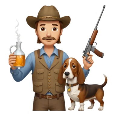 hillbilly basset hound head body of  man with moonshine and gun emoji sticker