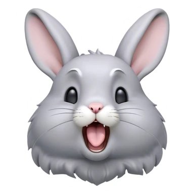 Cinematic Cute Yawning Grey Rabbit Portrait Emoji, Head tilted slightly with a dramatic, wide-open yawn, showcasing a smooth grey fur with a refined finish, floppy ears slightly drooping, round grey eyes barely open in drowsy contentment, Simplified yet irresistibly adorable features, highly detailed, glowing with a soft, cozy glow, high shine, relaxed yet expressive, stylized with a touch of whimsy, bright and endearing, soft glowing outline, capturing the essence of a sleepy yet affectionate bunny, so drowsy it feels like it could stretch out of the screen and curl up for a nap! sticker