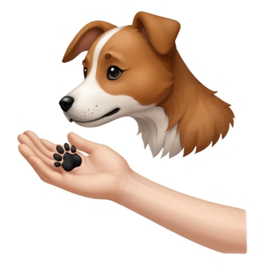 there is a drawing of a human hand gently reaching toward a dog’s paw. The dog has brown fur with black areas, and the paw is extended like it’s about to touch the person’s fingers sticker