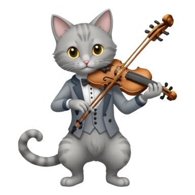 thin grey cat play violin, long full body, no tail sticker