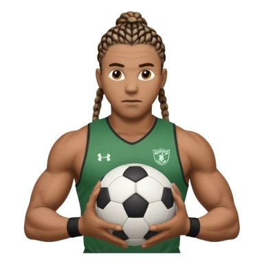 Make a black strong person with cornrows with huge biceps holding a the soccer ball in between his hand almost like hes trying to break it sticker
