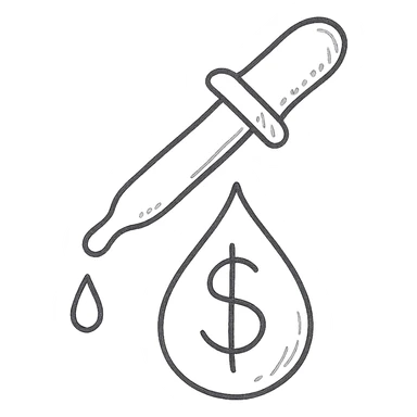 hand-drawn outlined pipette at the top of a golden drop with a dollar sign inside the drop sticker