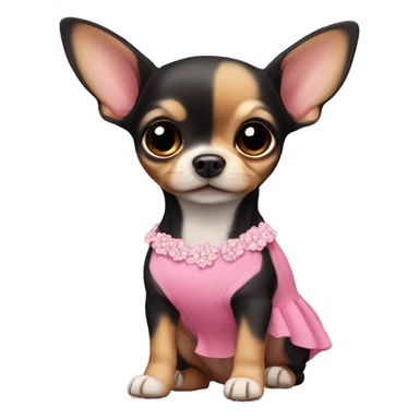 black & tan chihuahua puppy wearing a pink dress sticker