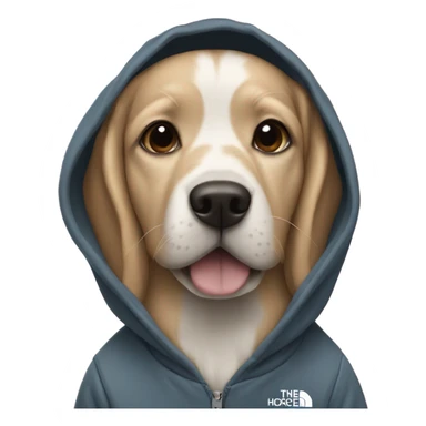 Dog wearing a north face hoody  sticker