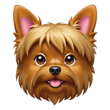 Cinematic Comical Yorkshire Terrier Portrait Emoji, Head tilted dramatically with an exaggeratedly surprised, comical expression and wide, expressive eyes, featuring a perky, well-groomed fur in rich hues, simplified yet hilariously detailed, glowing with a bold, sassy radiance, high shine, exuding playful mischief and cheeky terrier attitude, styled with a soft glowing outline, capturing the essence of a Yorkshire Terrier that appears ready to comically dash out of the frame! sticker