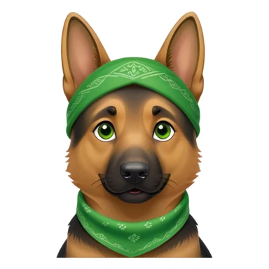 german shepherd with a green bandana looking mischievous sticker