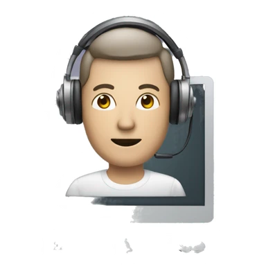 Webinar Emoji 
Design Idea: A computer monitor with a speaker icon.man at computer with a headset sticker