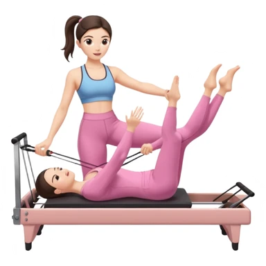 white brunette girl in light pink workout clothes doing pilates on a reformer sticker