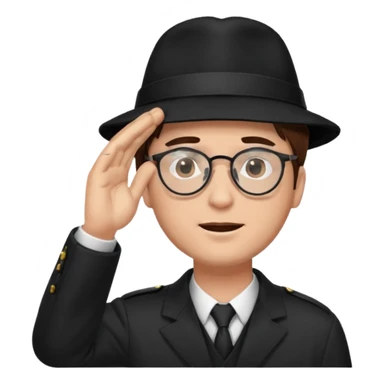 Brown hair man black hat glasses Salute with tear coming out eye sticker