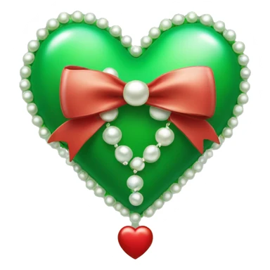 Green heart with no face with pearls and red bow   sticker