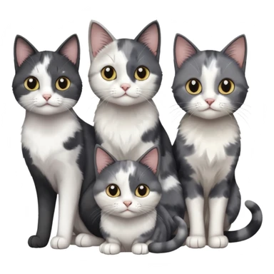 3 different coloured small cats including a dark grey and white, and a patchy calico and a completely solid dark grey with only white paws sticker