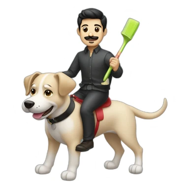 Men with short black hair and toothbrush moustache riding a dog sticker